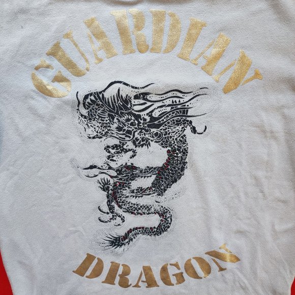 You Nique Guardian Dragon T-shirt white with gold letters and Rhinestone women's - Picture 2 of 5